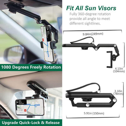 1080° Rotating Car Phone Holder – Multi-Angle Sun Visor Mount for Any Scene