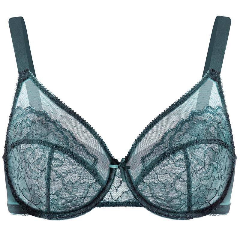 HZA Unlined Floral Lace Minimizer Bra - Supportive Underwire, No Padding, and Effortless Lift