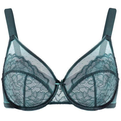 HZA Unlined Floral Lace Minimizer Bra - Supportive Underwire, No Padding, and Effortless Lift
