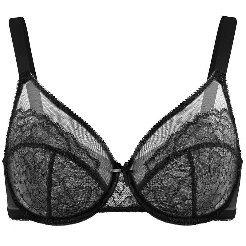 HZA Unlined Floral Lace Minimizer Bra - Supportive Underwire, No Padding, and Effortless Lift