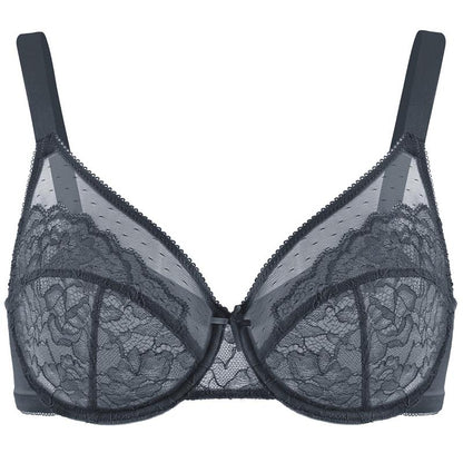 HZA Unlined Floral Lace Minimizer Bra - Supportive Underwire, No Padding, and Effortless Lift