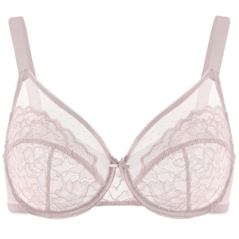 HZA Unlined Floral Lace Minimizer Bra - Supportive Underwire, No Padding, and Effortless Lift
