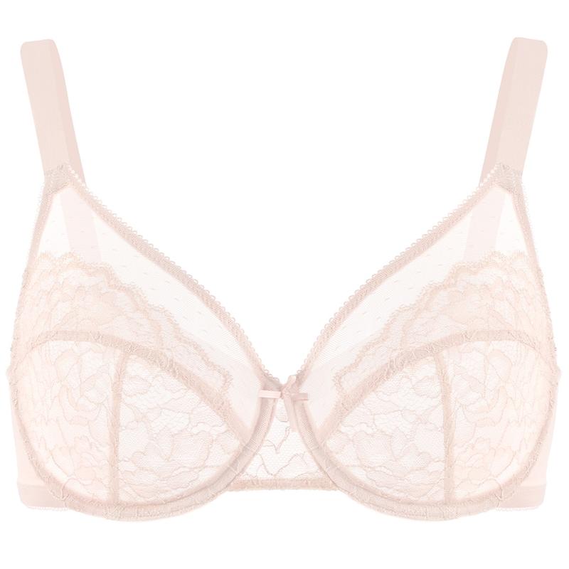 HZA Unlined Floral Lace Minimizer Bra - Supportive Underwire, No Padding, and Effortless Lift