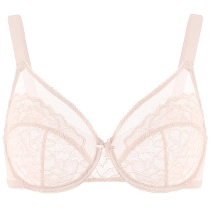 HZA Unlined Floral Lace Minimizer Bra - Supportive Underwire, No Padding, and Effortless Lift