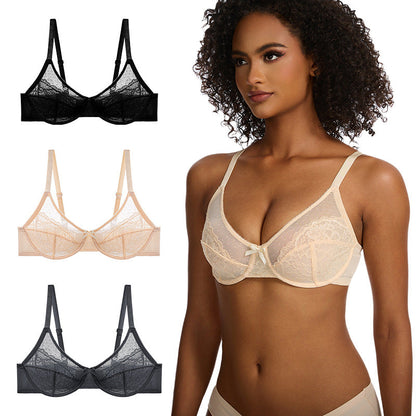 HZA Unlined Floral Lace Minimizer Bra - Supportive Underwire, No Padding, and Effortless Lift