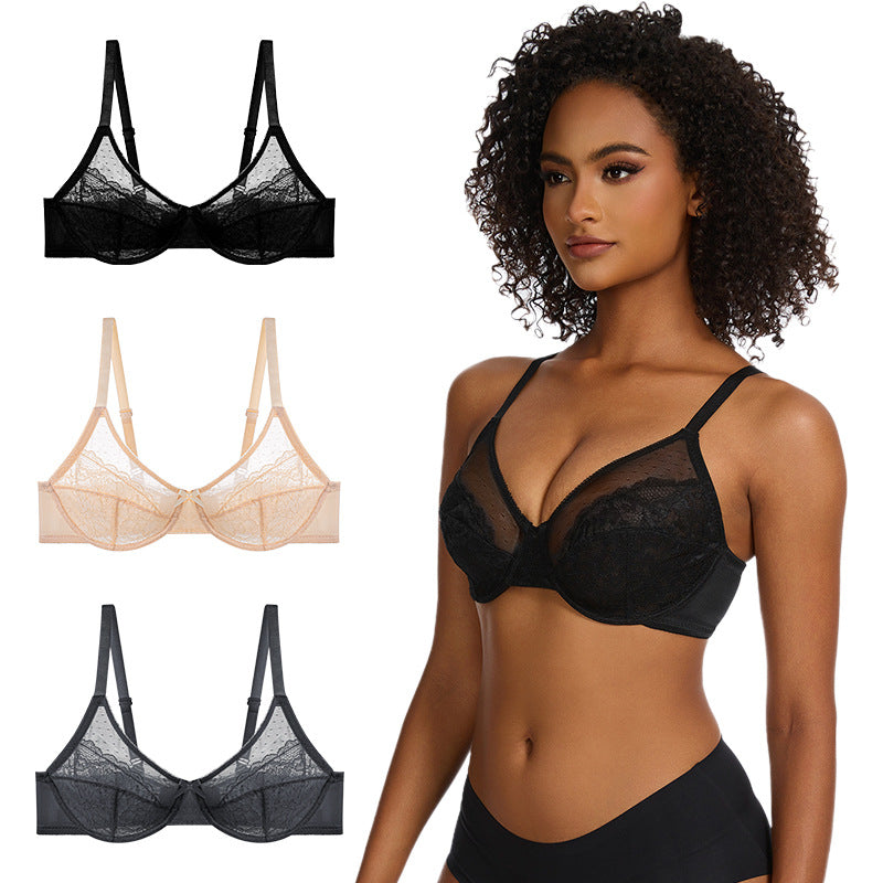 HZA Unlined Floral Lace Minimizer Bra - Supportive Underwire, No Padding, and Effortless Lift
