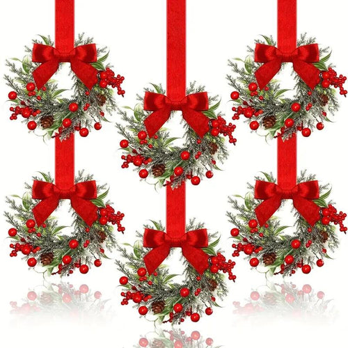 🔥Last Day: 50% OFF Christmas Mini Window Wreaths with Ribbon Bows & Red Berries