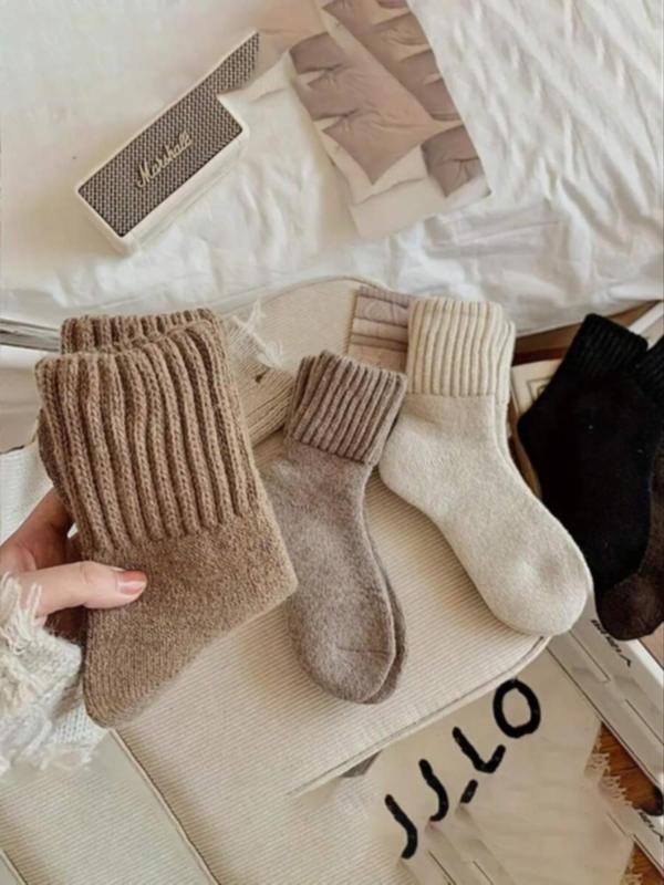 Women's Winter Boots Socks Thick Warm Cozy Crew Socks Solid Color Gifts-size (recommended for 34-39)-ZHP