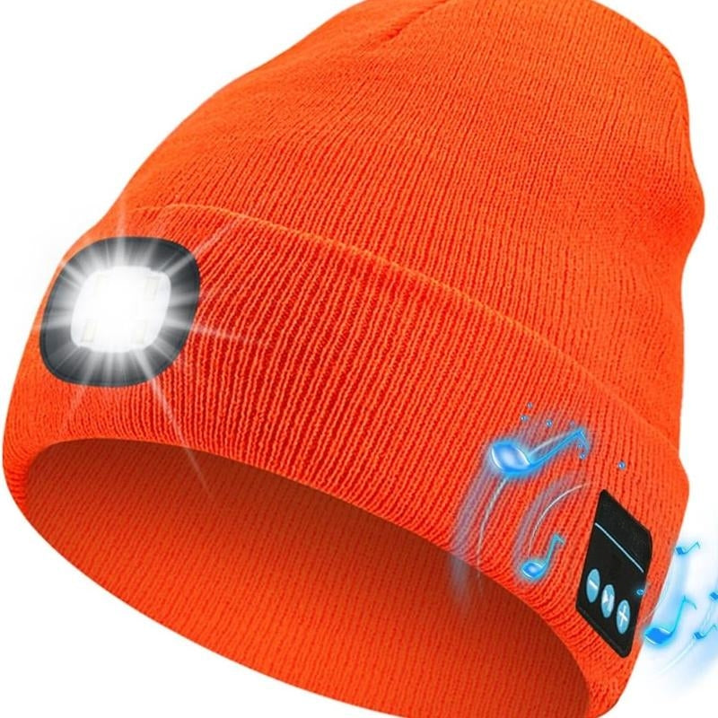 Unisex Bluetooth Beanie with 4 LED Lights & Cordless Headphones – USB Rechargeable Knit Hat